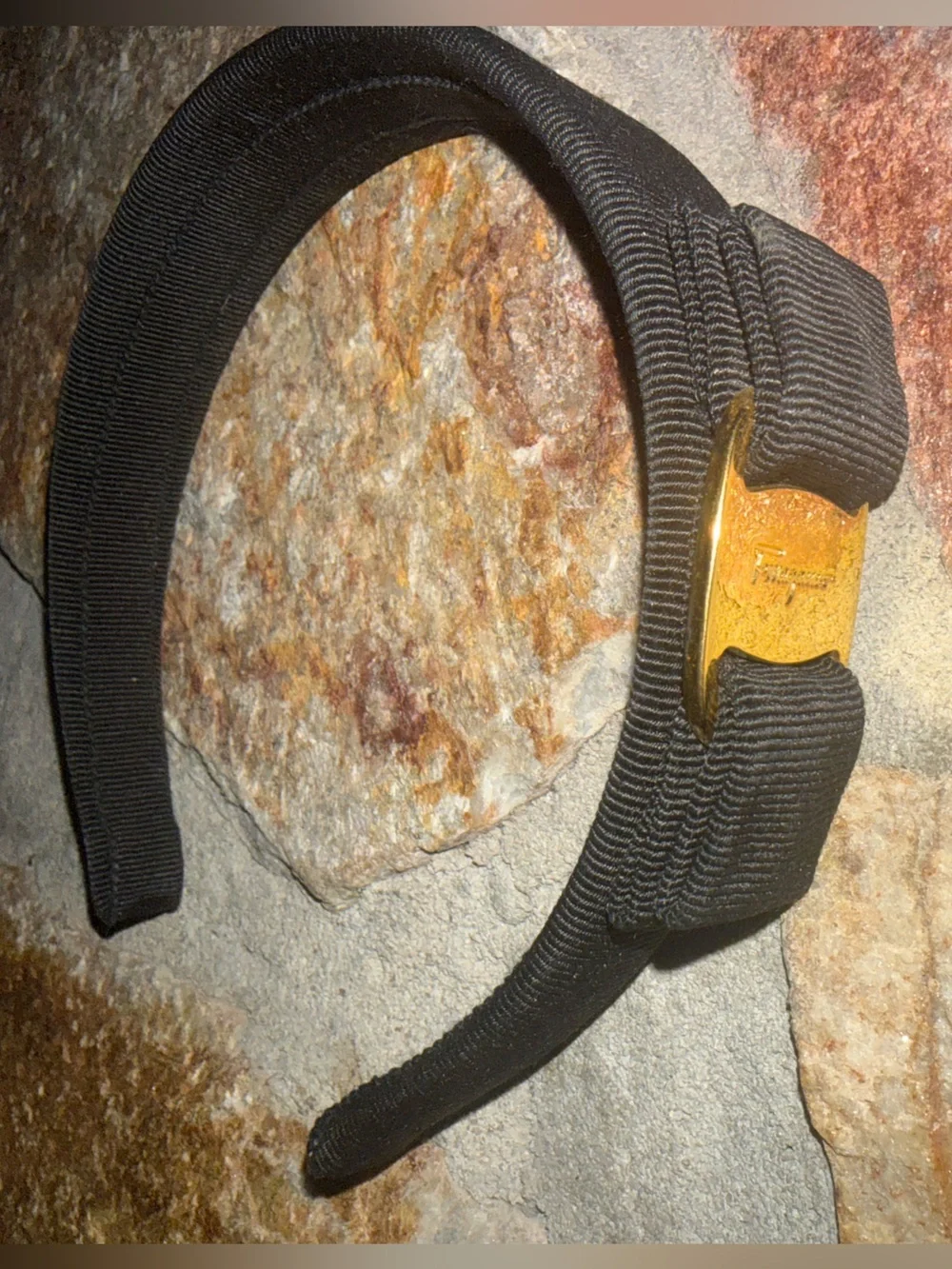 Salvatore Ferragamo Black Headband with Gold Hardware
